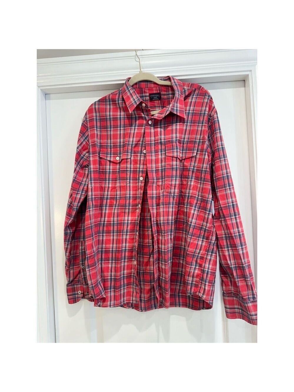 Men's XL Red Plaid Long Sleeve Button-Up Shirt Casual